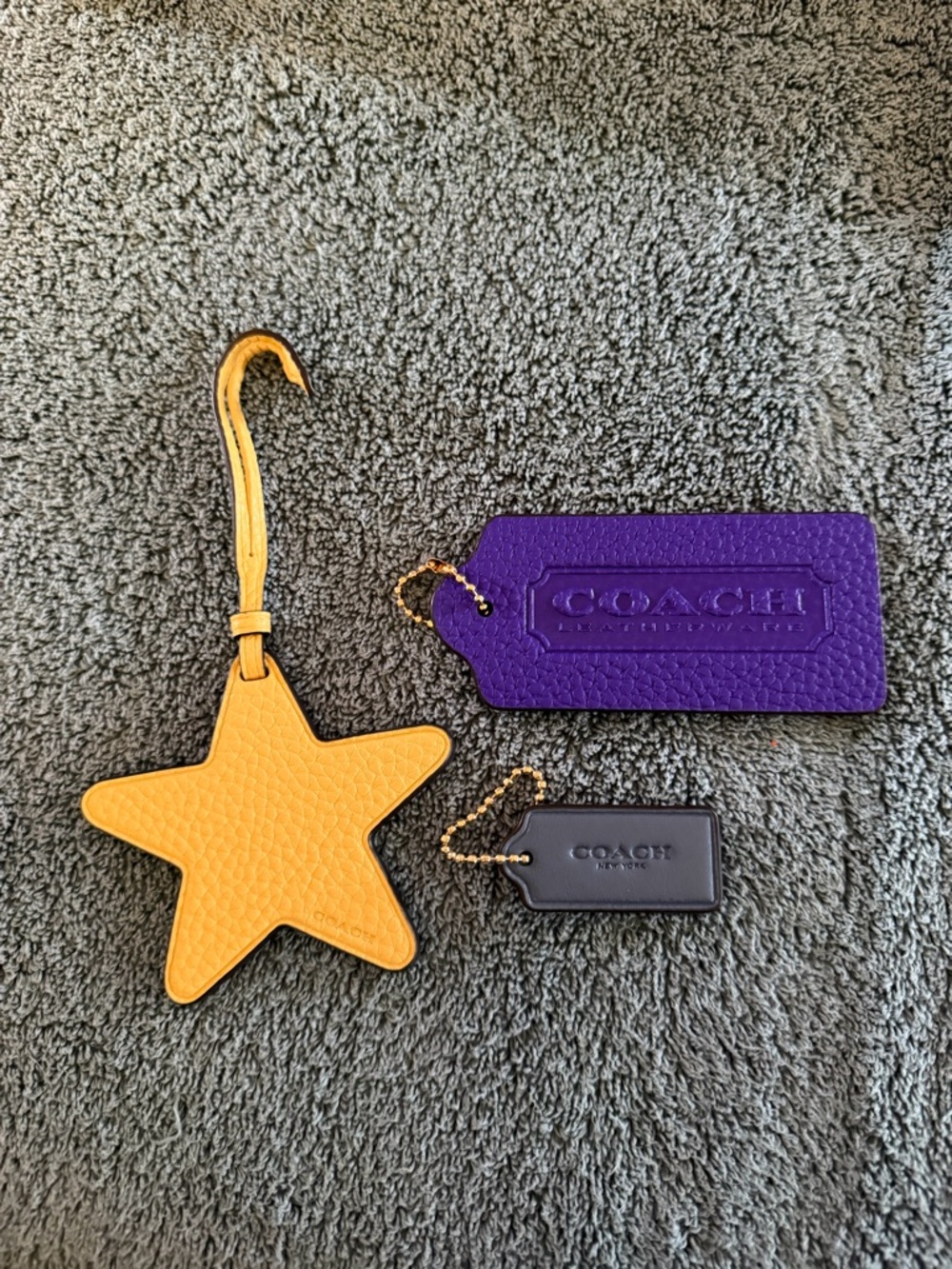 Coach Hang Tags Leather- Yellow Star, Oversized Purple  & Mini Blue